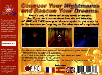 40 Winks (Europe) (En,Es,It) (Proto) (1999-10-07) box cover back